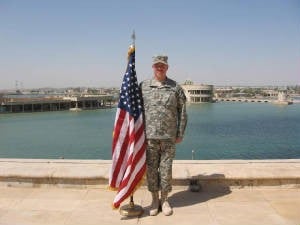 MSG John R. Binske re-enlisting in the Army at Saddam Hussein's Al Faw Palace, Baghdad, Iraq 2007.